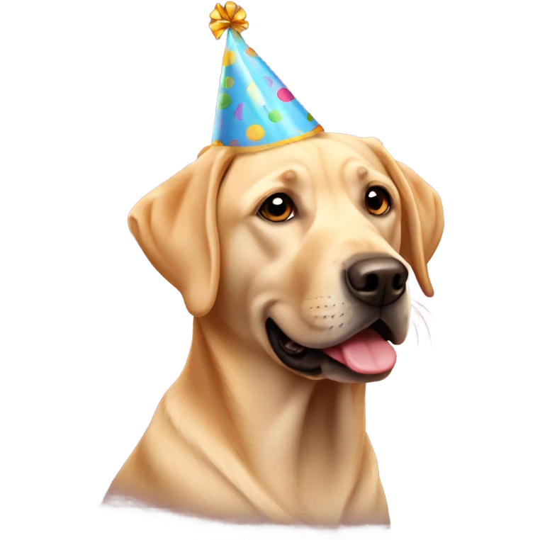 Labrador retriever wearing a birthday hat emoji