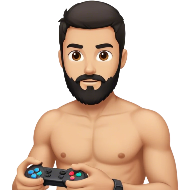Tan shirtless guy with black beard playing video games emoji