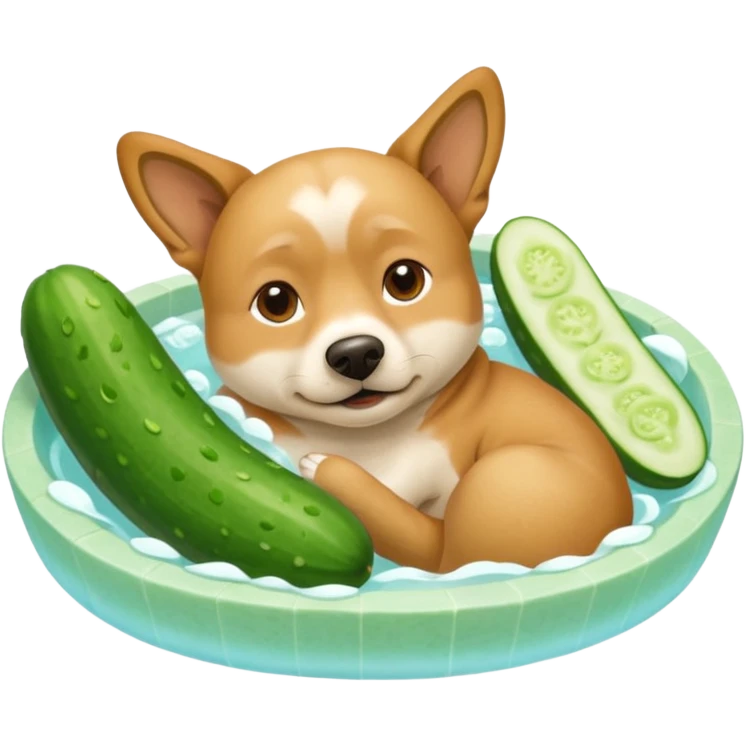 dog relaxing spa with cumcumbers IN EYES emoji