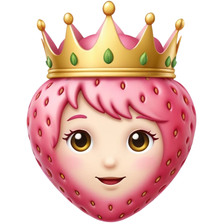 soft pink strawberry with cute face and crown emoji