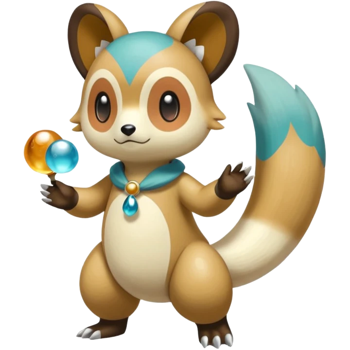 Colorful Skilled Adept Graceful Asian Painted Meloetta-Teddiursa-Oshawott-Floatzel-Pancham-fusion-hybrid-creature (full body) emoji