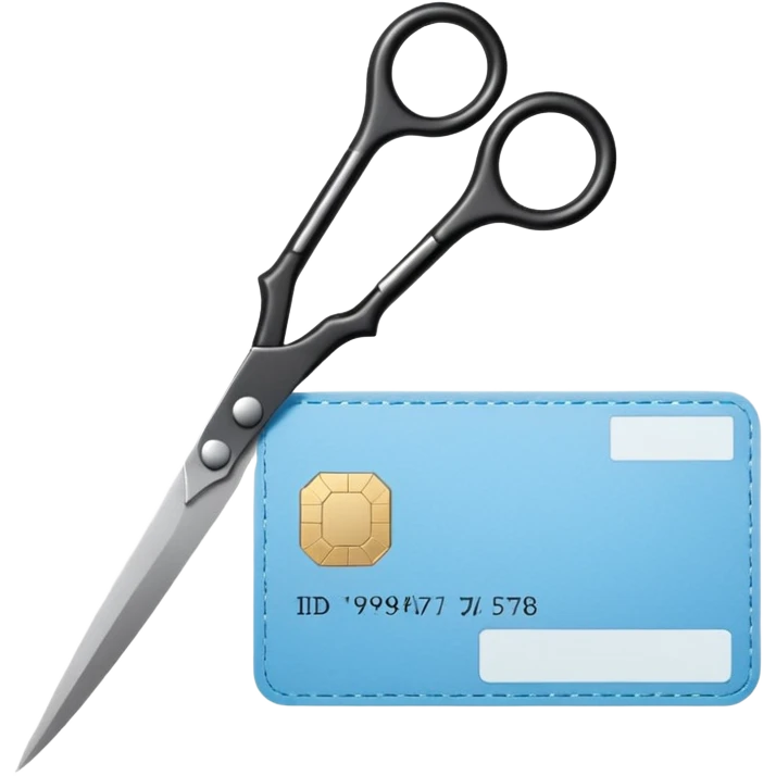 Floating black Scissors cutting a light blue idf ID card in 2 parts .hyper realistic emoji