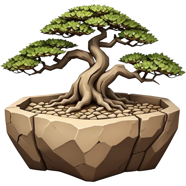 Stoneware akadama irregular angular Stone Age rocks cracked and broken forming a very shallow bonsai pot sans(without) tree  emoji