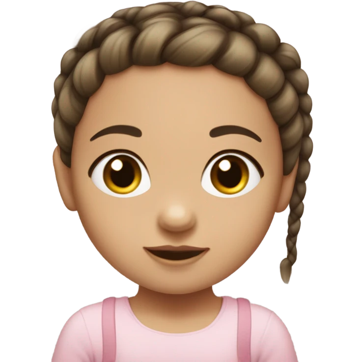 baby girl with super straight brown pigtails on top of head,  big black eyes and pale white fair skin no braids emoji