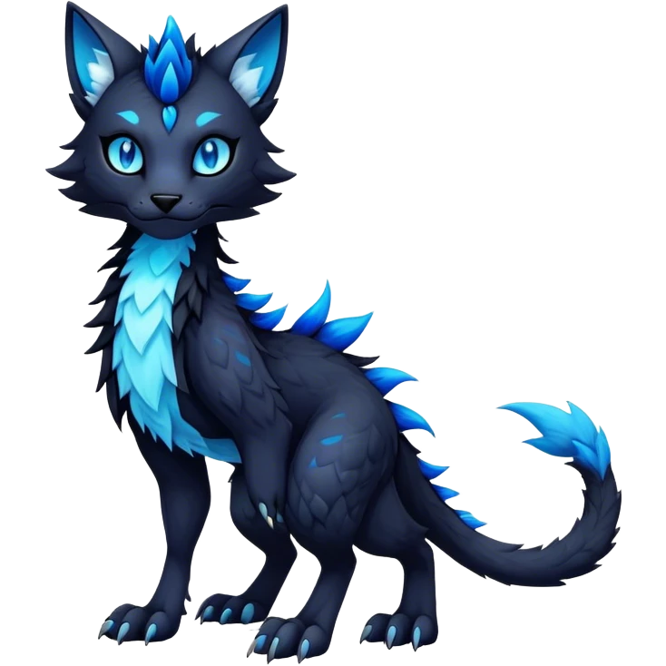 Kawaii dark edgy fantasy feline-vernid-sergal-fursona animal creature with a tufted tail full body with intricate markings  emoji