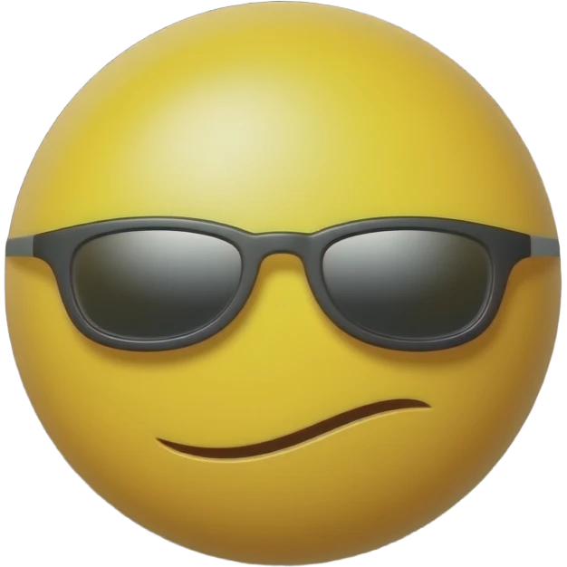 Emoji de cara amarilla con gafas de sol gira lentamente, la luz se refleja en su superficie, el fondo de cuadrícula permanece estático. hacer que el emoji se vea mas moderno y que el fondo sea negro darle un toque futurista y en 3d emoji