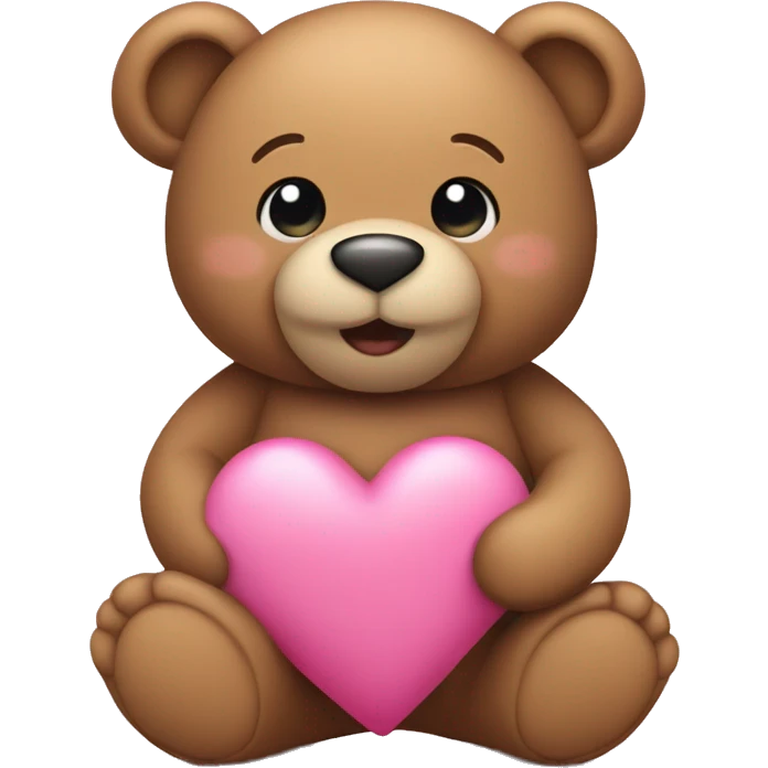 A  light brown teddy holding a pink heart emoji