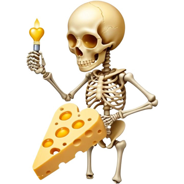 Aged cheese, egg yolk, natto, and chicken liver emitting golden key-shaped lights that direct calcium particles toward bones and away from arteries. The skeleton glows where the calcium is properly deposited, while a heart remains clear and healthy, showing vitamin K2's dual role. emoji