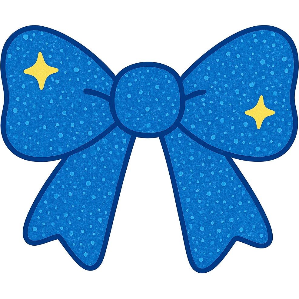 Make the sparkling bow blue with glitter details, playful and stylish, no background. The style should emphasize the playful and stylish glitter details with a vibrant blue color, maintaining a sparkling and fun look. emoji
