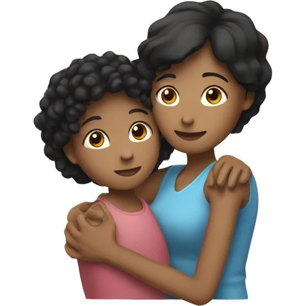 hug mother with short black hair and daughter with brown mung hair emoji