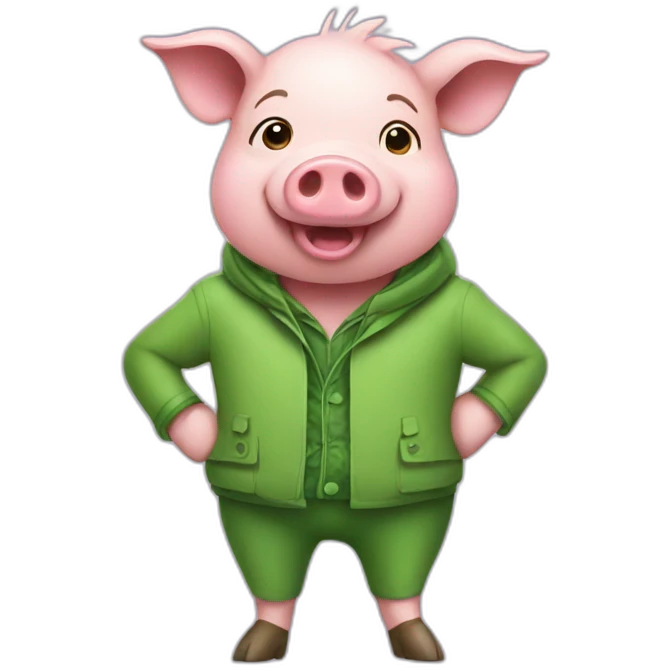 a pig wearing green clothes celebrating emoji