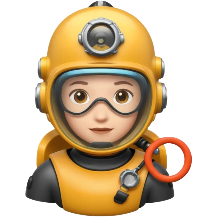 3D cartoon-style human character in the Apple emoji style, wearing a diving helmet with glass visor emoji