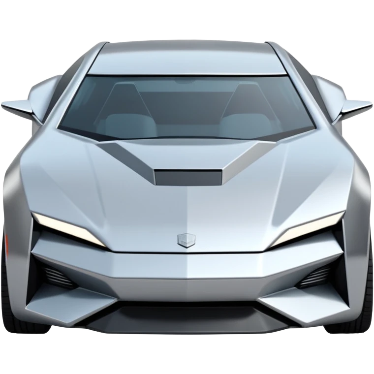 A futuristic chrome car emoji, sharp geometric body design inspired by cybertruck aesthetics, smooth silver metallic surface, matte and glossy chrome mix, minimal details, soft reflections, clean edges, iOS emoji style, centered, clean white background, soft studio lighting, no text emoji