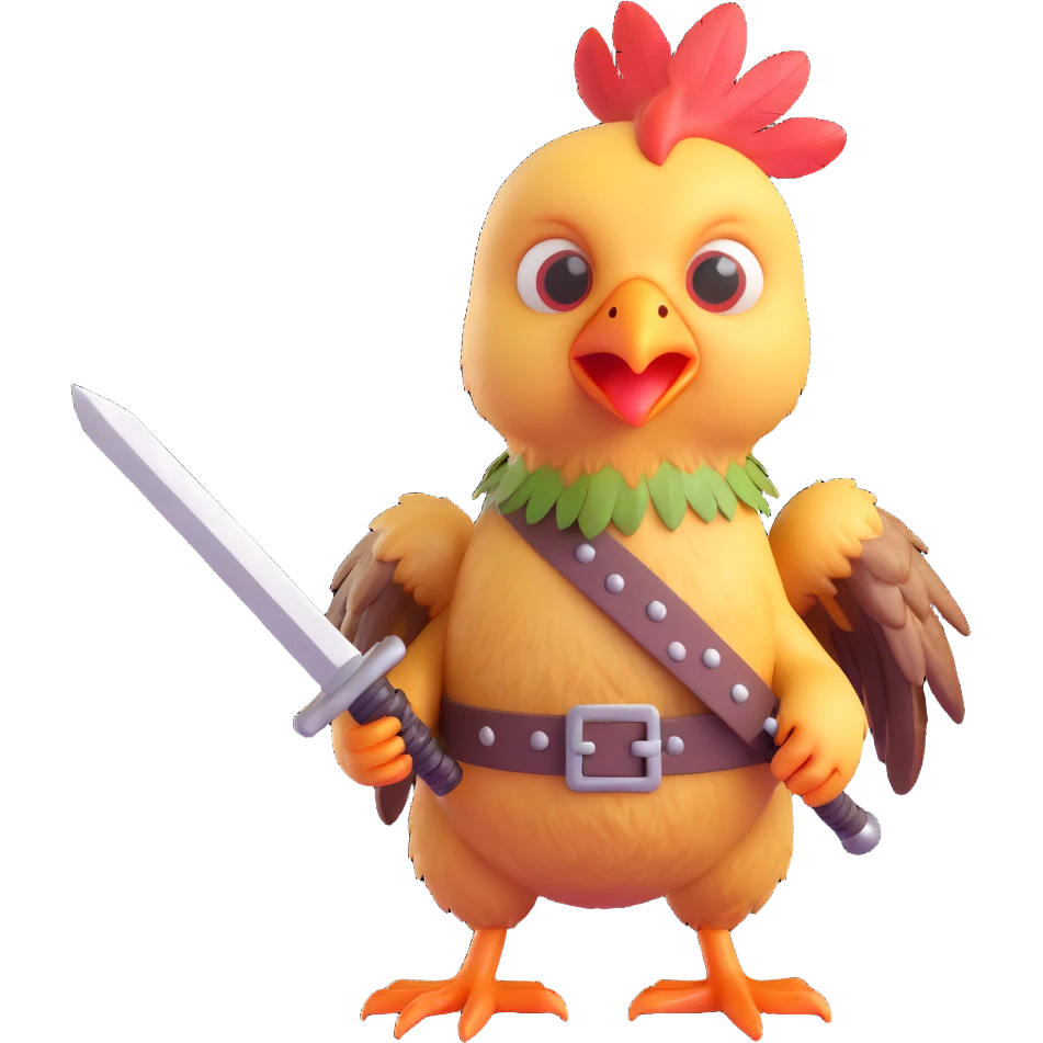 chicken jockey baby zombie holding tiny sword realistic feathers textures action scene 3D emoji