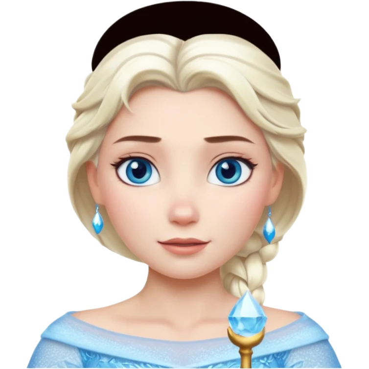 Кинематографический реалистичный портрет Эльзы с реалистичной текстурой кожи, мягким естественным освещением и изящно детализированными платиново-русыми волосами Её  выразительные голубые глаза излучают уверенность, спокойное выражение. Морозная свежесть  emoji