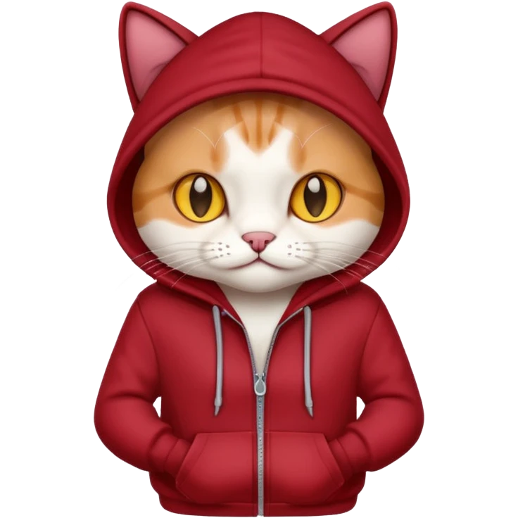 Cat wearing dark red hoodie emoji
