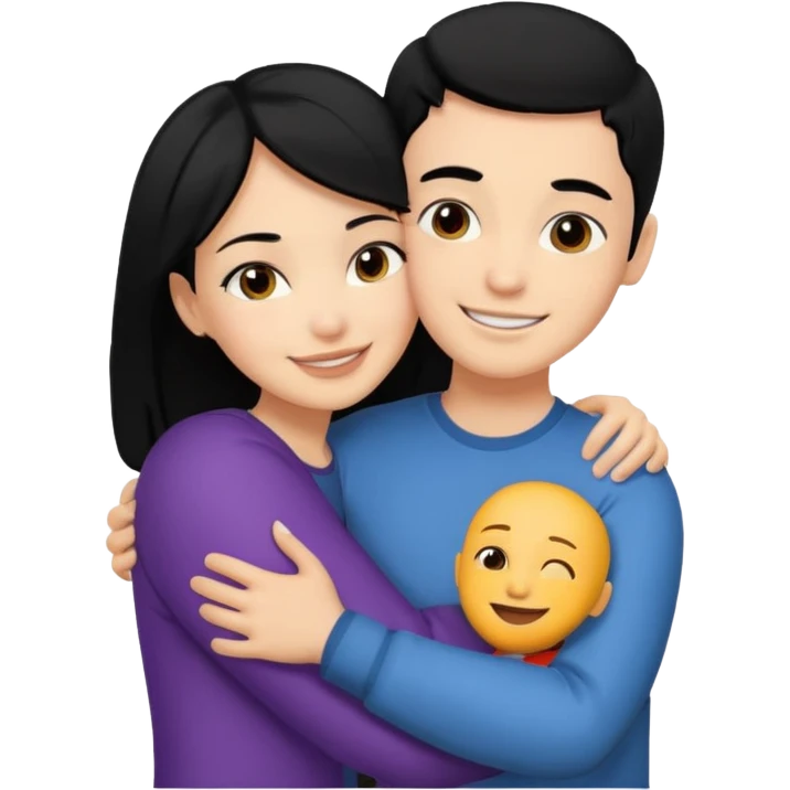Light skinned woman black hair light skin boy black hair hugging emoji