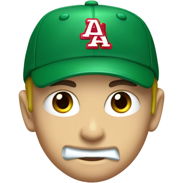 Caucasian Baseball player with red hat and red jersey and green eyes eating cheese emoji