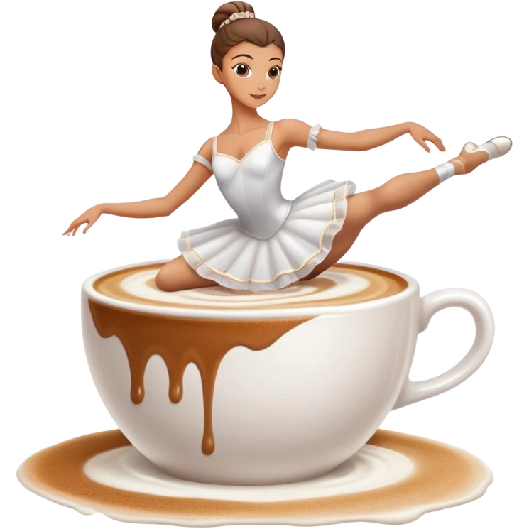 Ballerina dancer emerging from cappuccino foam, graceful pose, coffee cup emoji