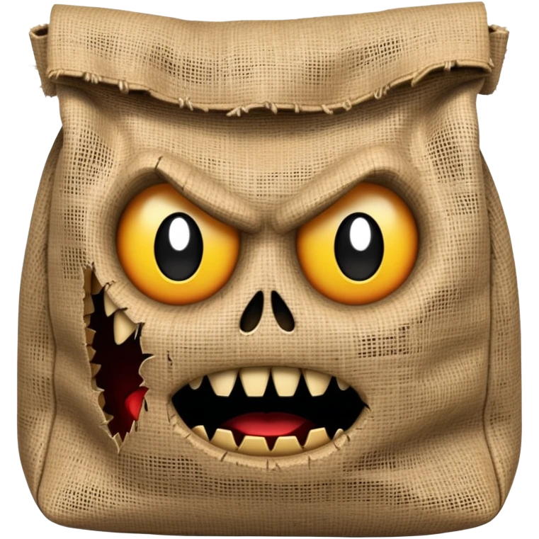 scary bag with frightening face and menacing expression emoji