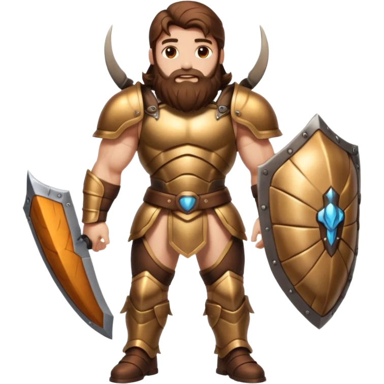 full body man long brown hair brown eyes medium beard white skin muscular build beetle shell armor emoji