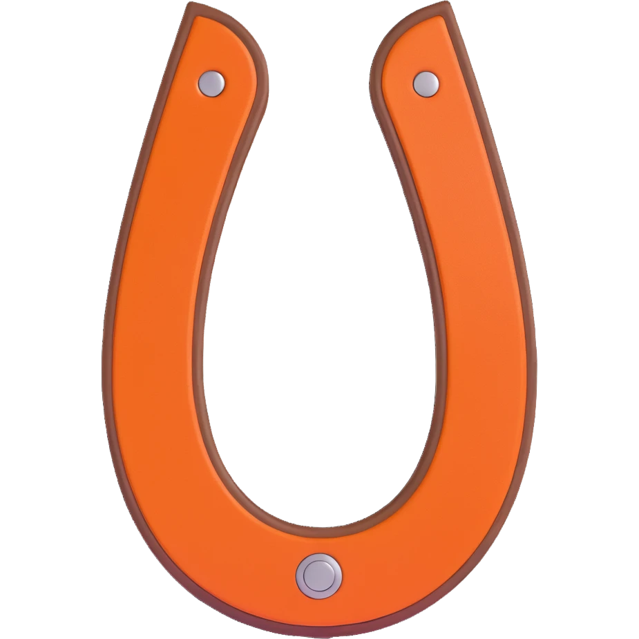 horseshoe, 3D, brown camel leather, orange enamel inlay, premium, no text emoji