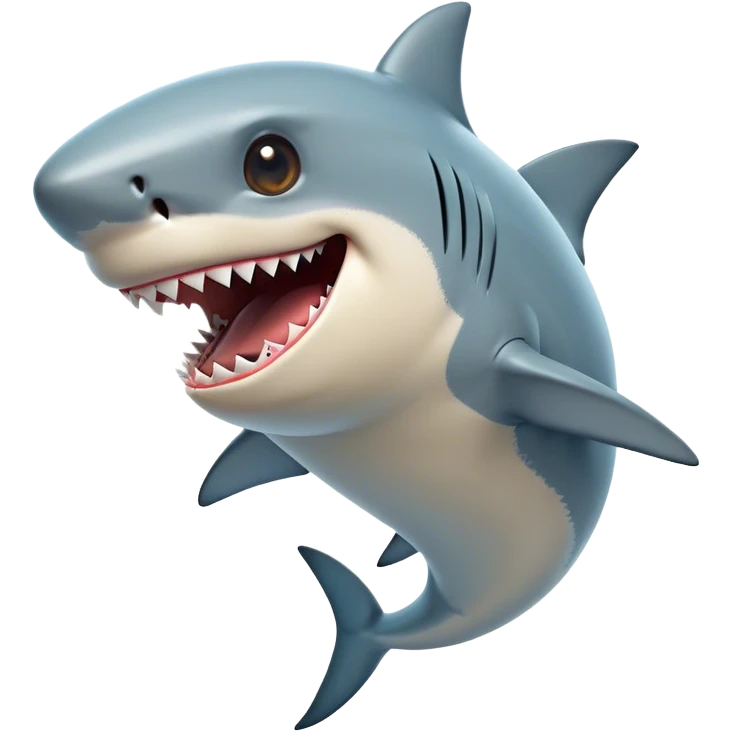Cinematic Comical Shark Portrait Emoji, Head tilted dramatically with an exaggeratedly amused expression, featuring a striking, glossy streamlined body with bold accents and wide, expressive eyes filled with playful disbelief, Simplified yet hilariously expressive features, highly detailed, glowing with a slightly sassy glow, high shine, dramatic yet playful, stylized with an air of cheeky marine mischief, bright and endearing, soft glowing outline, capturing the essence of a spirited and over‐the‐top shark, so meme‐worthy it feels like it could snap its jaws into internet fame instantly! emoji