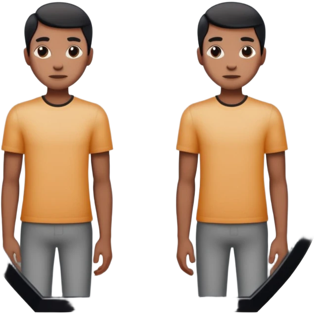 Minimalist emoji-style sticker of a person standing before a mirror, but the reflection is moving differently. Black and gray icon.
 emoji