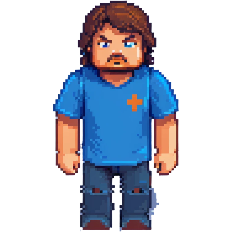 Minecraft character of Jack Black wearing a blue t-shirt emoji