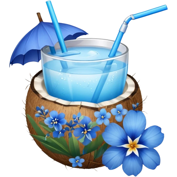 coconut drink with blue flowers emoji
