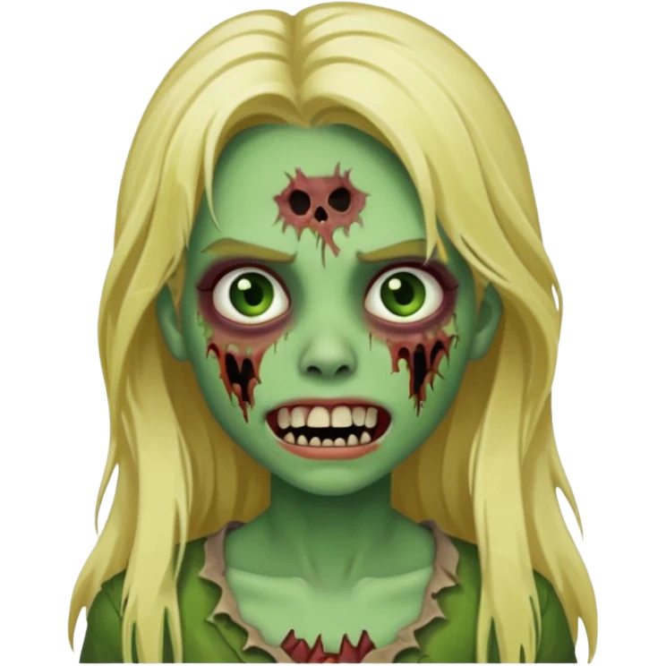 girl zombie with blonde long hair with teeth green skin and with no angry face emoji