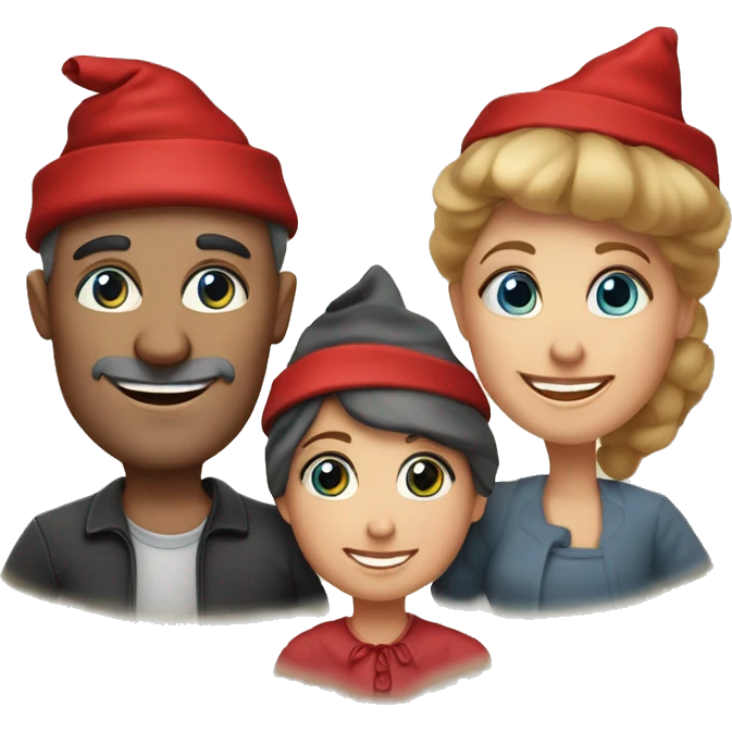 european family of 4 people (mom dad and 2 kids) celebrate new year in birthday hats emoji