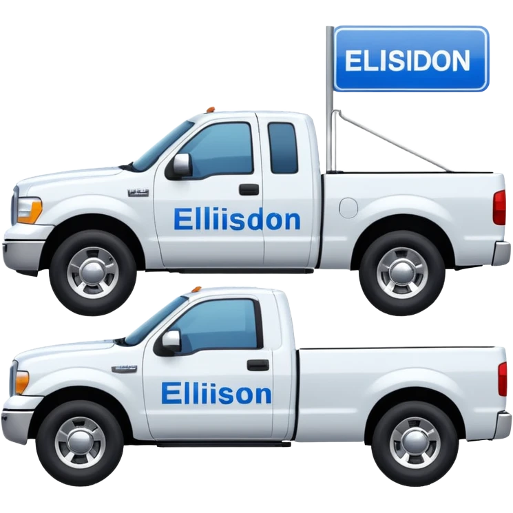 SINGLE WHITE PICKUP TRUCK SIDE VIEW "EllisDon" WRITTEN ON SIDE OF TRUCK BLUE LETTERS emoji