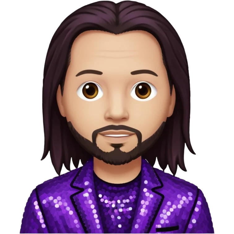 Jonathan Davis from Korn with long dark brown hair, light skin, purple sequin outfit emoji