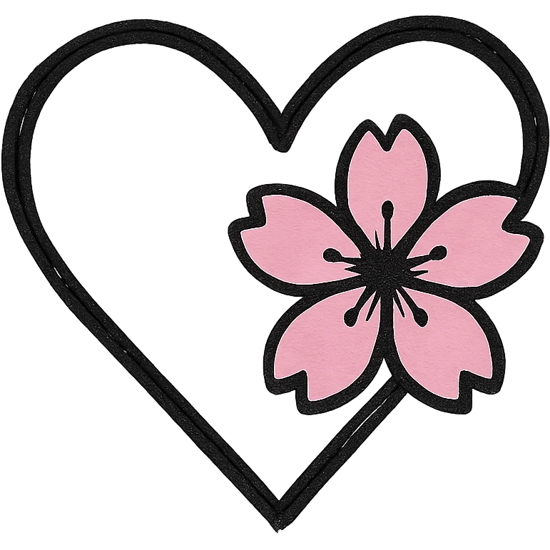 goth sakura heart, minimal geometric, black heart, single pink sakura, clean and modern emoji