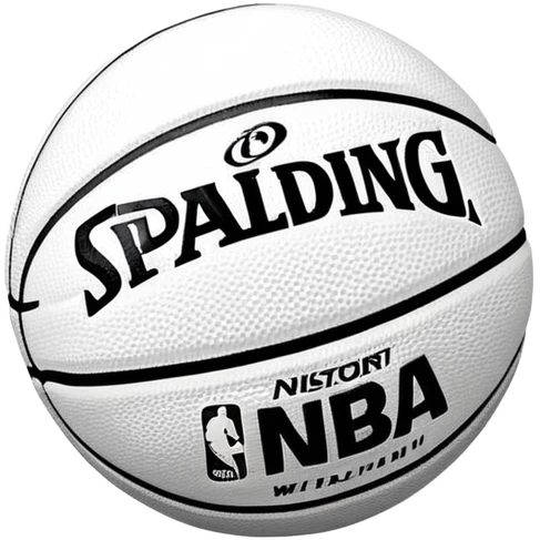 Minimalist black and white Spalding basketball with NBA logo, monochrome design, iOS emoji style emoji