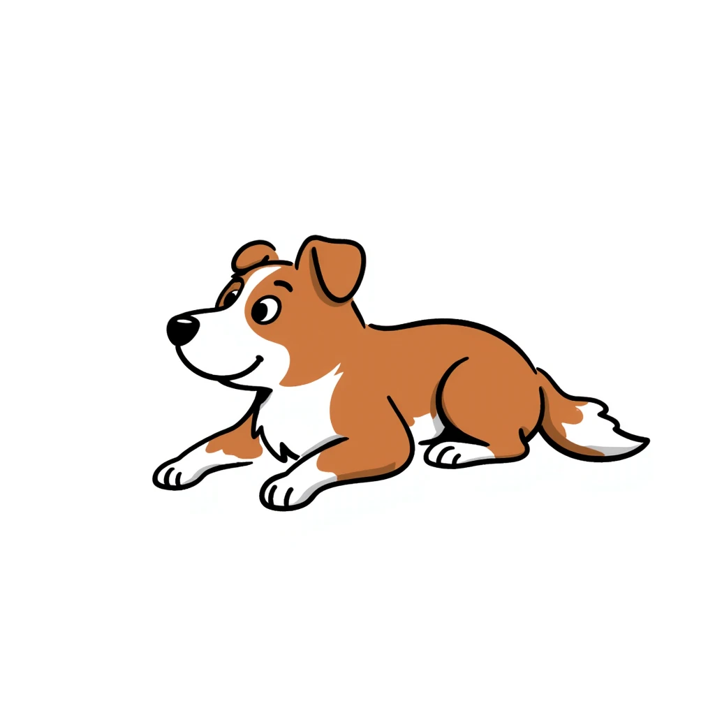 Red merle Australian Shepherd dog laying down, reddish-copper coat with white patches, relaxed emoji