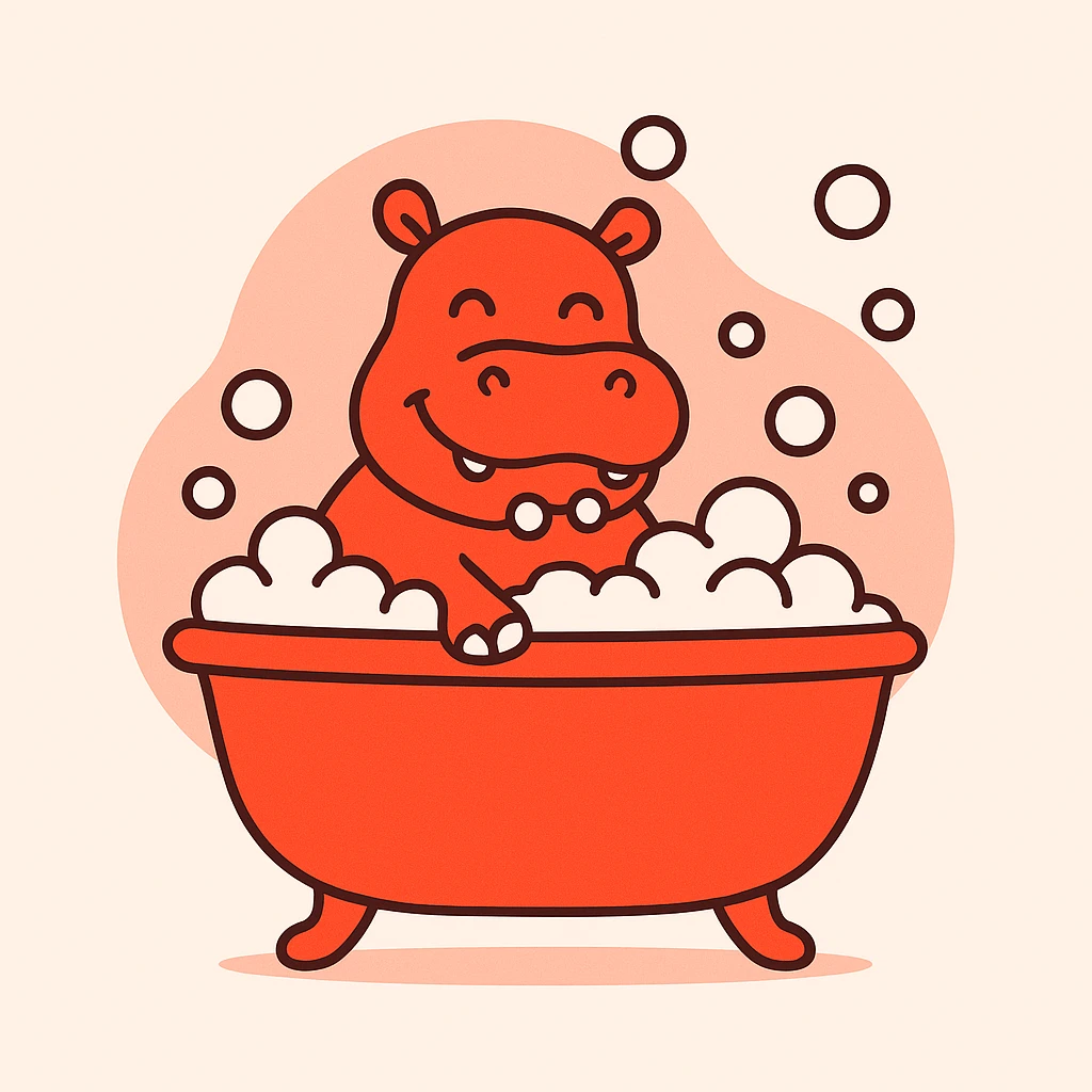 happy hippo with bubbles in bathtub emoji
