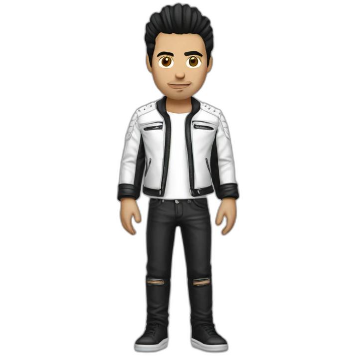 Punk male,dark hair, with white leather jacket emoji
