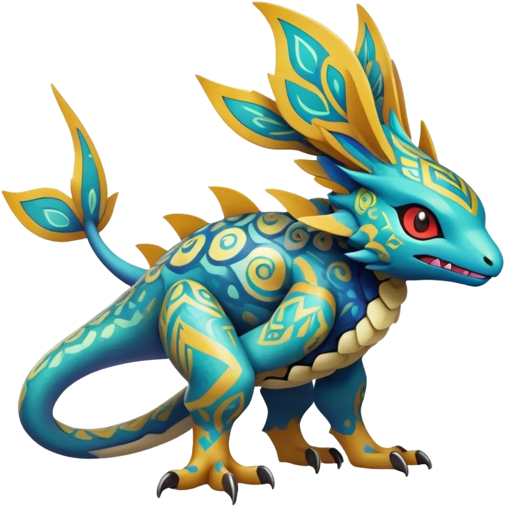 cool exotic fantasy-creature-Fakémon-Pokémon, full body, with intricate markings  emoji