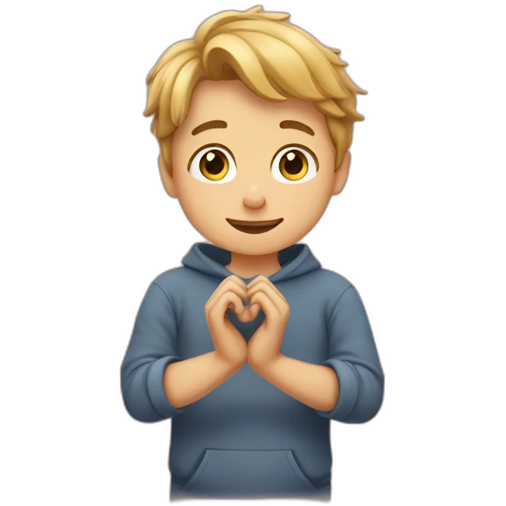 A boy making heart by hands emoji