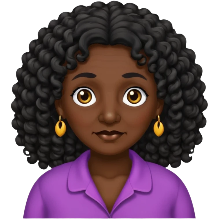 Dark skin grandma with 30 inch black long curly hair and black eye colors  emoji