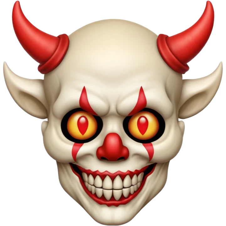 clown skull with devil horns, only bone and nose, no skin, emoji style emoji