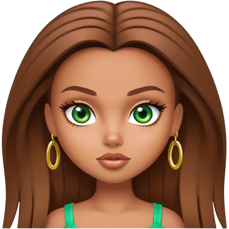 pretty bratz baddie, tan skin, straight brown hair, green eyes emoji