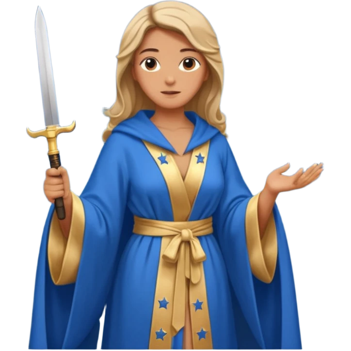 An upright Europe (a tall woman), wearing a blue, flowing robe with stars on the hem, and behind her stands Chancellor Merz, holding a knife toward her back 
you forgot chanccellor merz behind her emoji