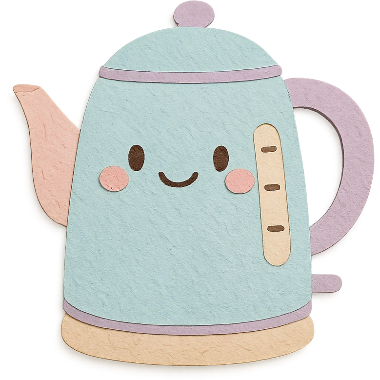 chibi electric kettle, full body, smiling face, pastel tones, hand-drawn style emoji