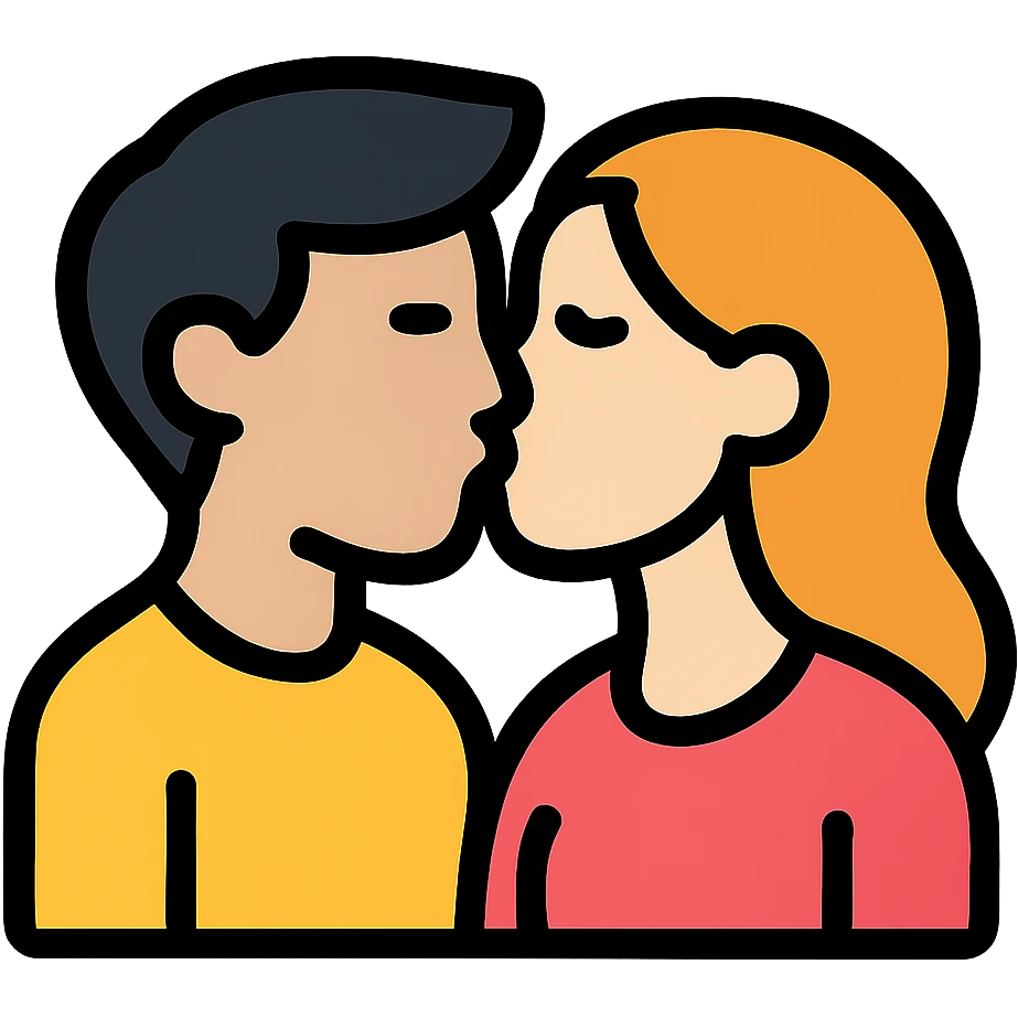 icon of a couple kissing, the man is asian and the woman is white emoji