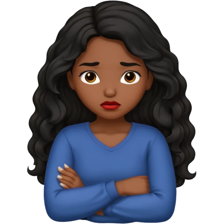 Hispanic girl with dark, long, wavy hair crossing her arms and pouting emoji