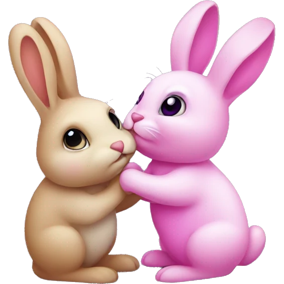 Pink bunny kissing purple bunny emoji