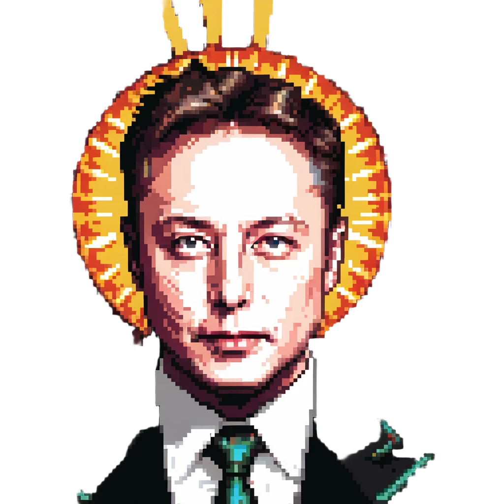 Elon Musk portrait with X symbol and sun rays emoji